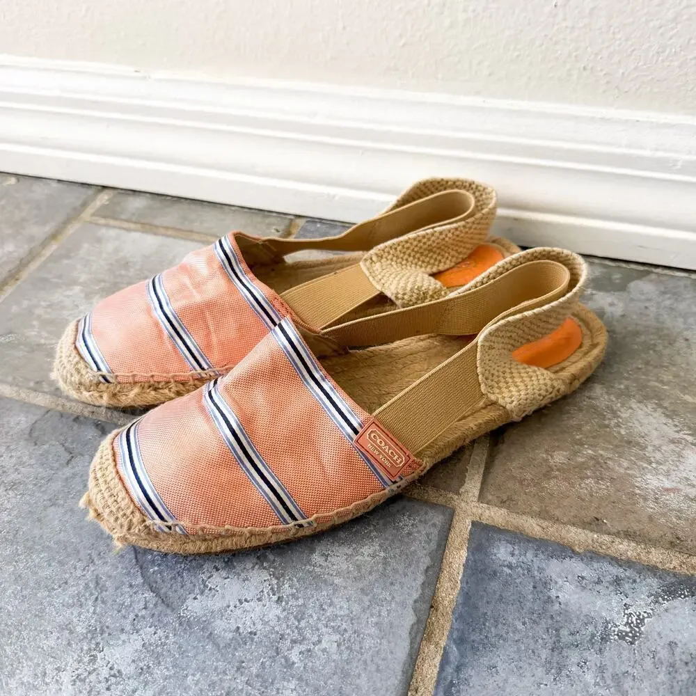 Coach Rayanne Espadrille Sandals Pink Stripe Slingback Size 8